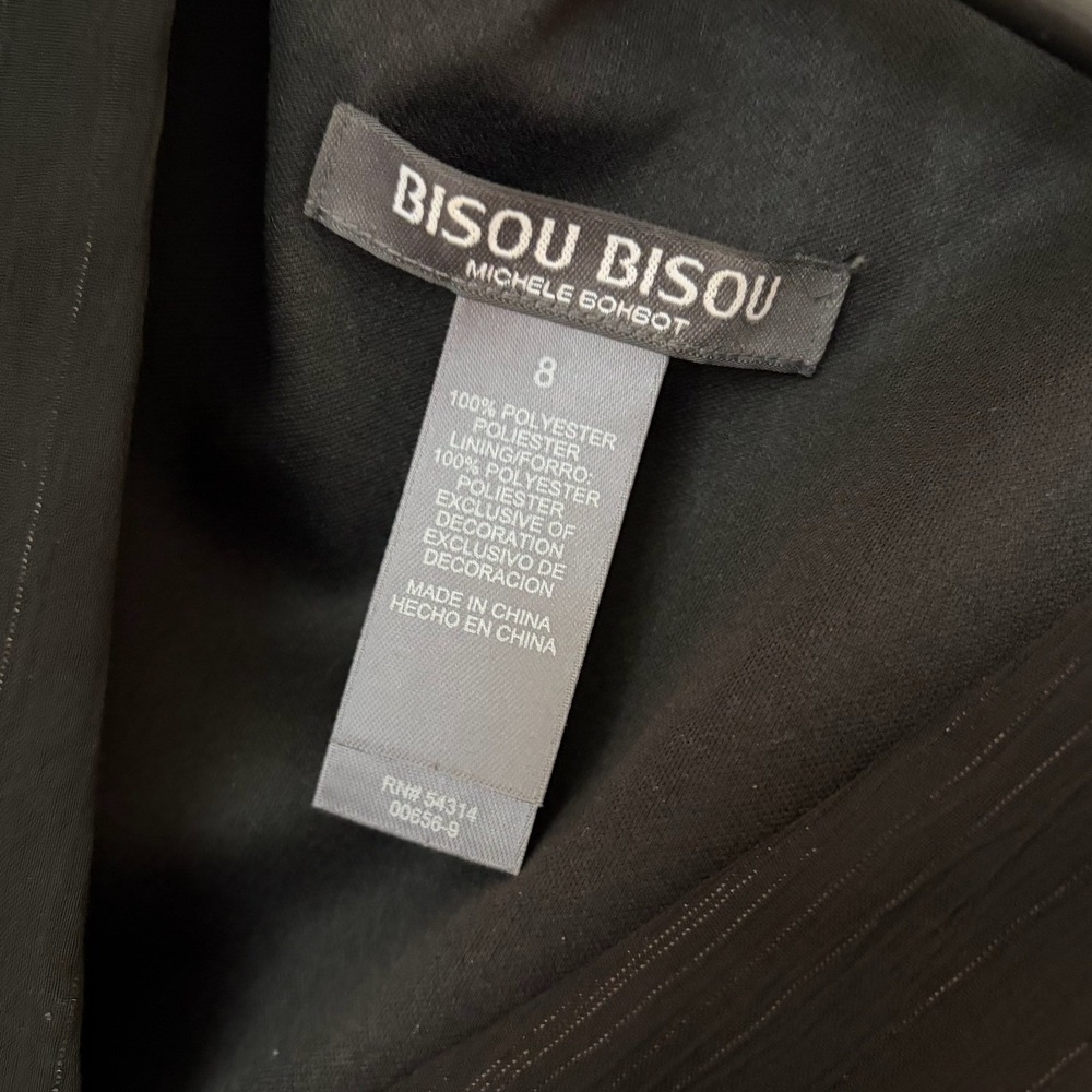 Bisou Bisou Black Metallic Pinstripe Smocked Waist Handkerchief Hem Dress SIZE 8 - Picture 7 of 9